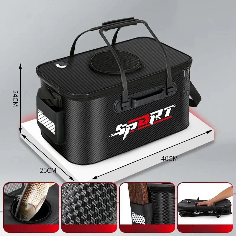 Cubo de pescado de un solo hombro, peces vivos, tanque de agua portátil plegable, caja de camping de viaje, caja de pesca al aire libre, equipo de pesca - imagen 5