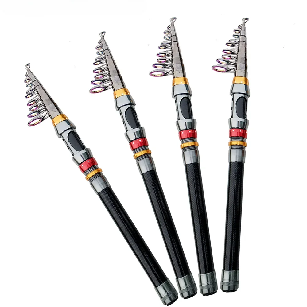 Cañas de pescar giratorias, accesorio telescópico de carbono para mar, ultraligero, señuelo de viaje, asiento de carrete de Metal, poste duradero, 1,8-3,6 M - imagen 3