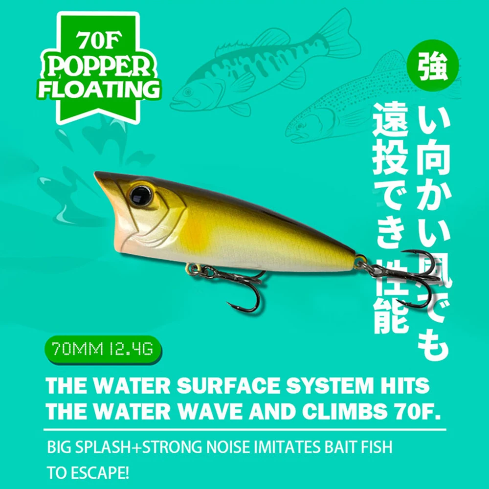 Señuelos de pesca flotantes Popper Wobbler de 7cm y 12,4g, cebo duro Artificial de fundición larga, Jerkbait, aparejos de pesca de lubina PP126 - imagen 4