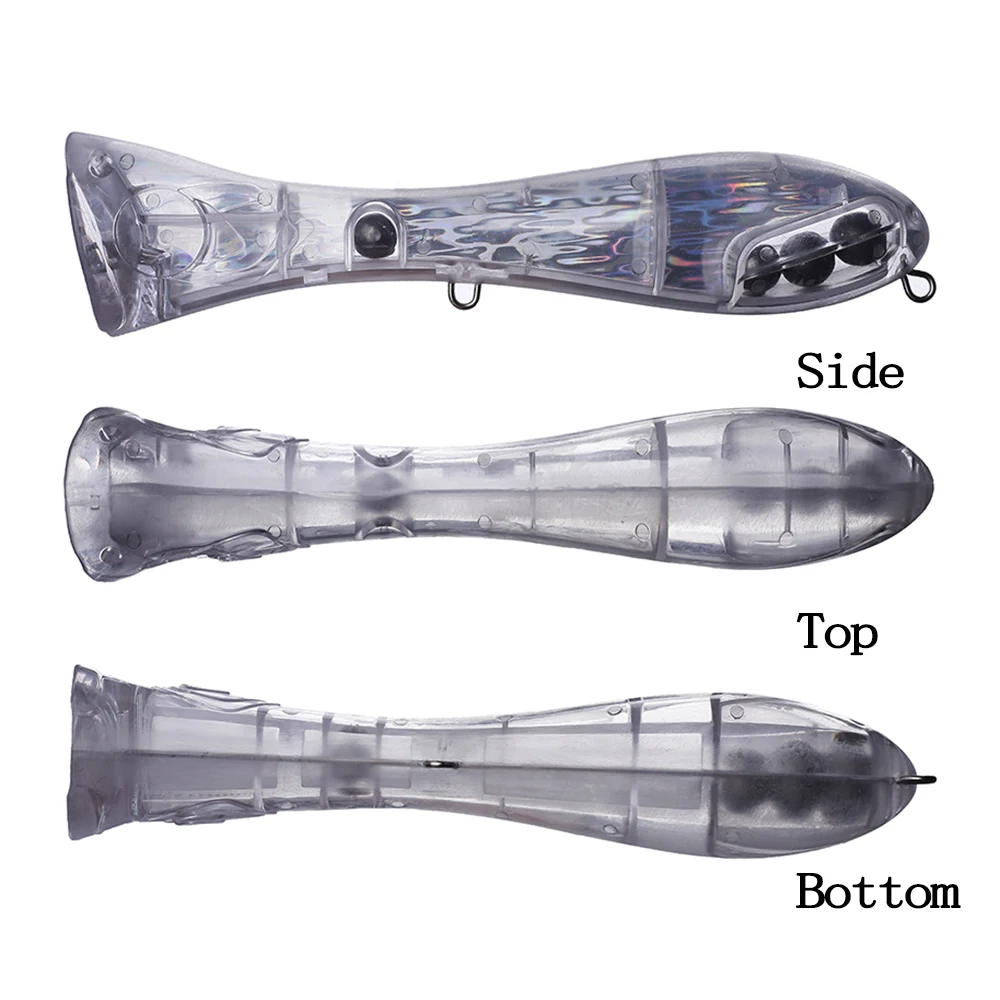 Chan'sHuang-Cebo en blanco sin pintar, 3 piezas, 200MM, 101G, sonajero de superficie, lámina holográfica en el interior, Señuelos de Pesca artificiales - imagen 3