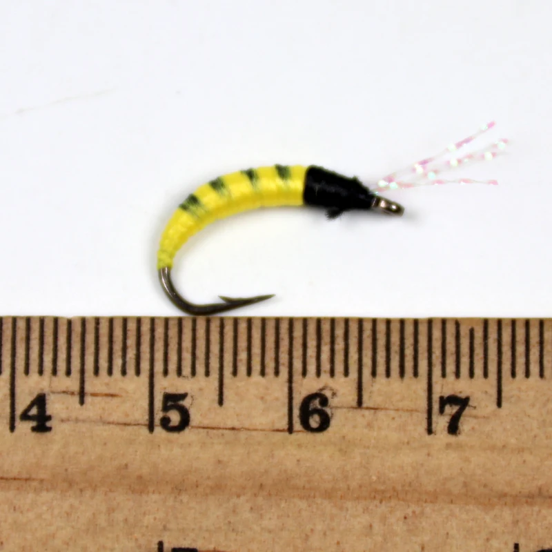 Wifreo-Señuelos de Pesca artificiales, 10 piezas, tamaño #6, parpadeante, rojo, amarillo, Pupa Larva, ninfa, Mosca, trucha, lubina - imagen 3