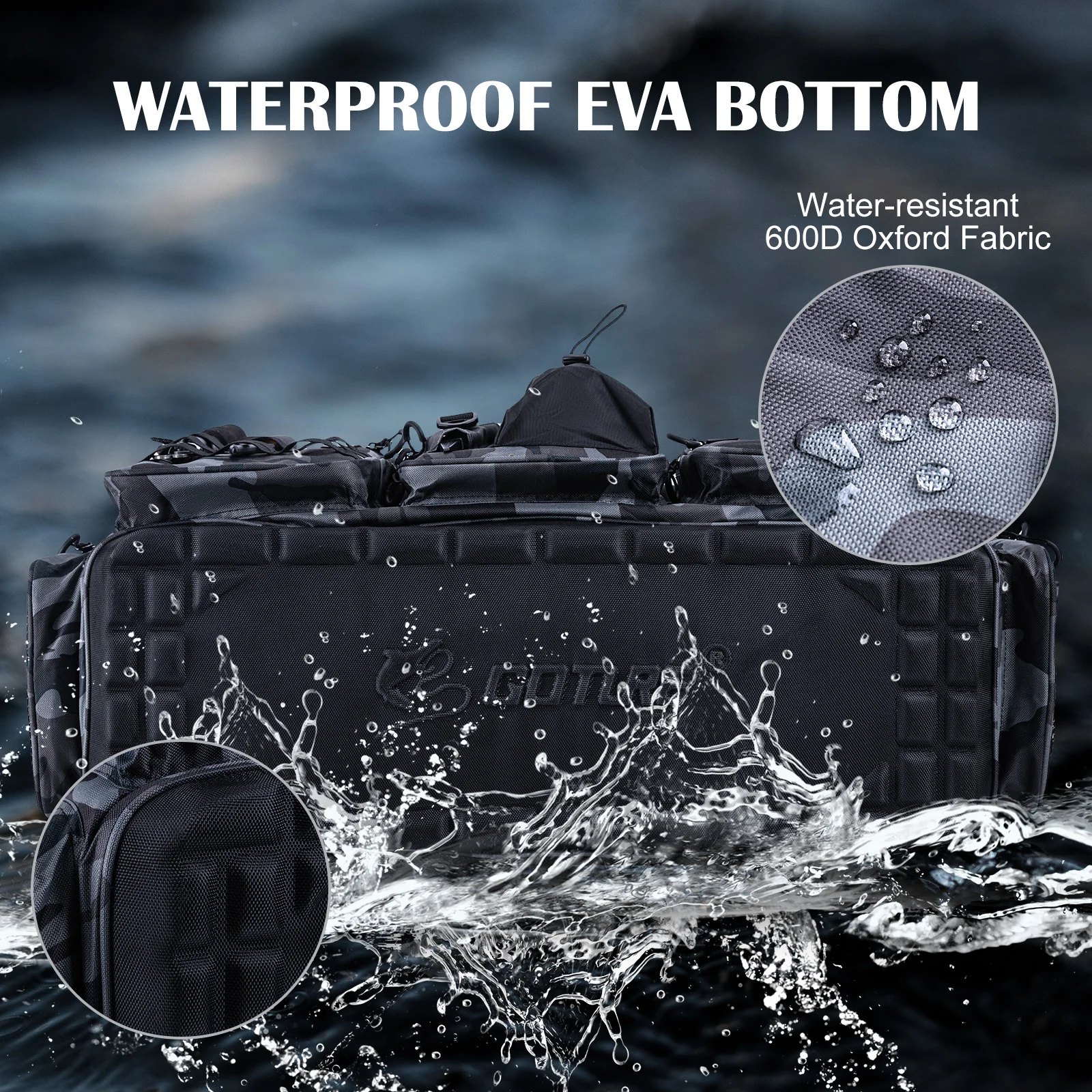 Bolsa de equipo de pesca grande Goture Premium, 65L/75L con fondo de EVA impermeable y correa de transporte acolchada, para viajes de pesca, el más vendido - imagen 5