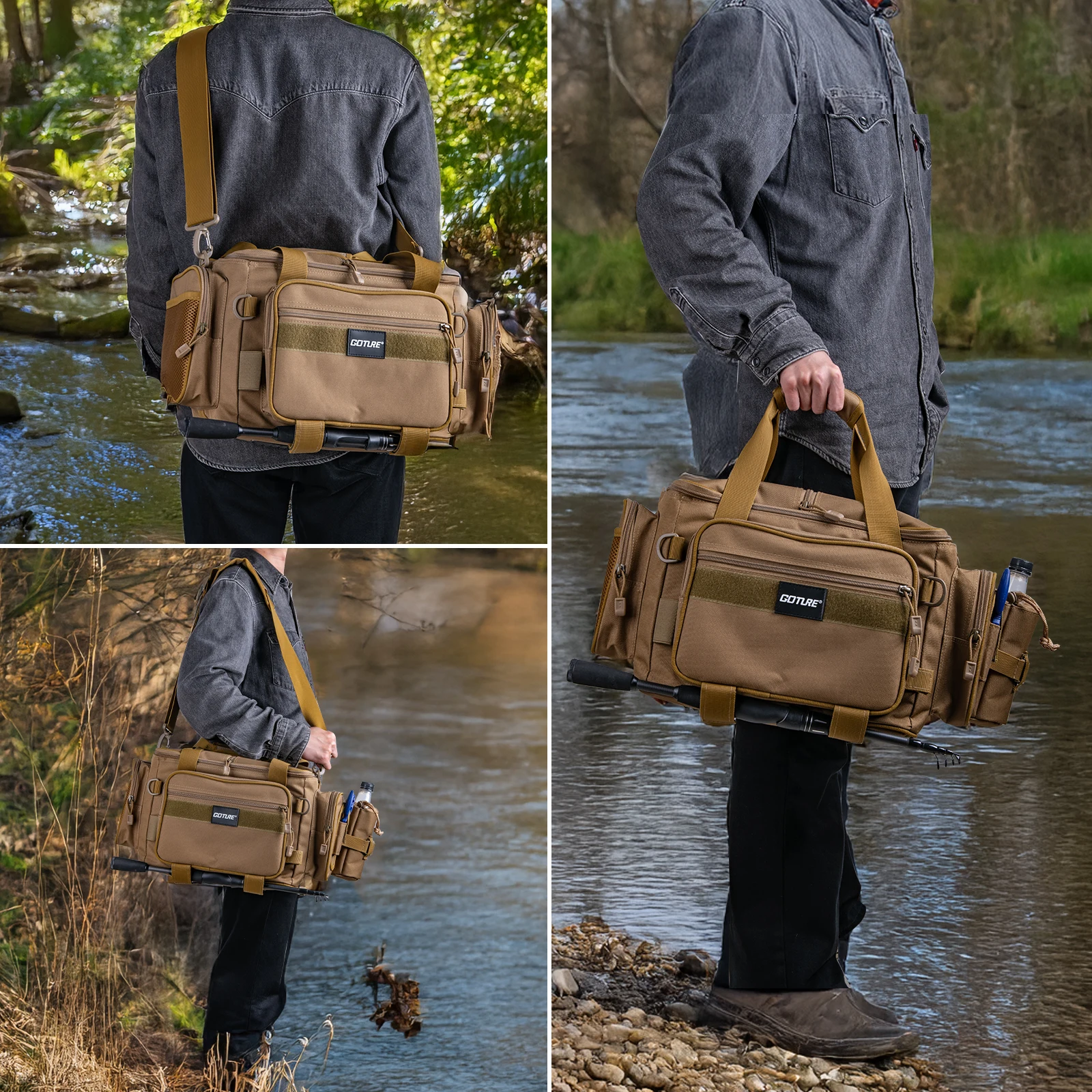 Goture Bolsa de Pesca Oxford Resistente Compartimentos Señuelos Mosca - imagen 5
