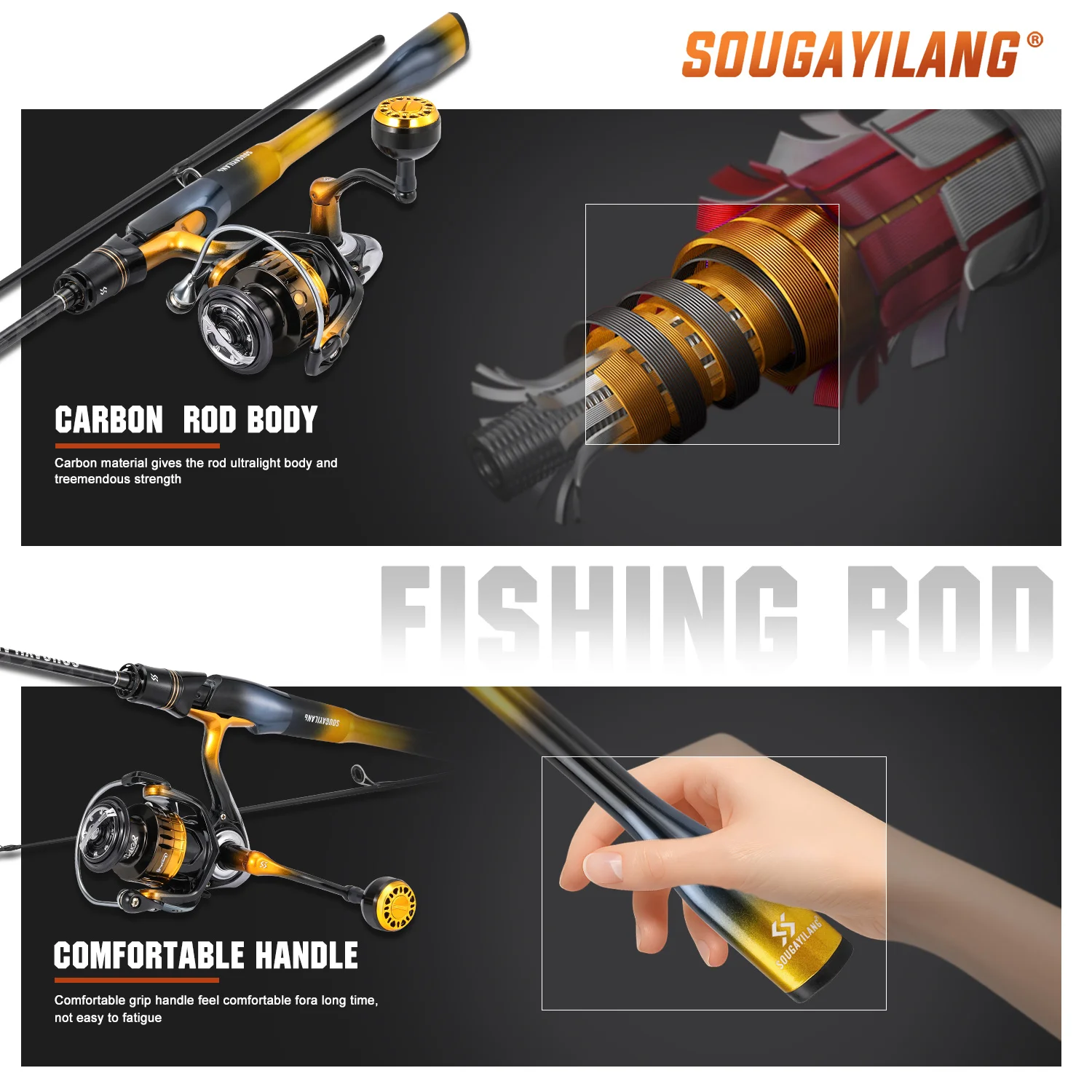 Combo Caña y Carrete Sougayilang – Alto carbono, relación 5.0:1 - imagen 4