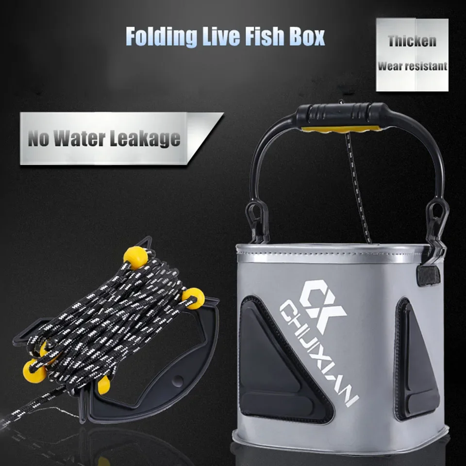 Aparejos de pesca ultraligeros y duraderos para exteriores, cubo de pesca grueso EVA plegable con cuerda para acampar, senderismo, contenedor de agua, bolsa de pesca - imagen 5