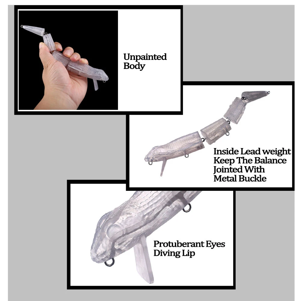 Chan'sHuang-señuelo de pesca Artificial, cebo en blanco sin pintar de 5 piezas, 22cm, 53g, serpiente flotante silenciosa, Swimbait, 4 segmentados, hecho a mano - imagen 4