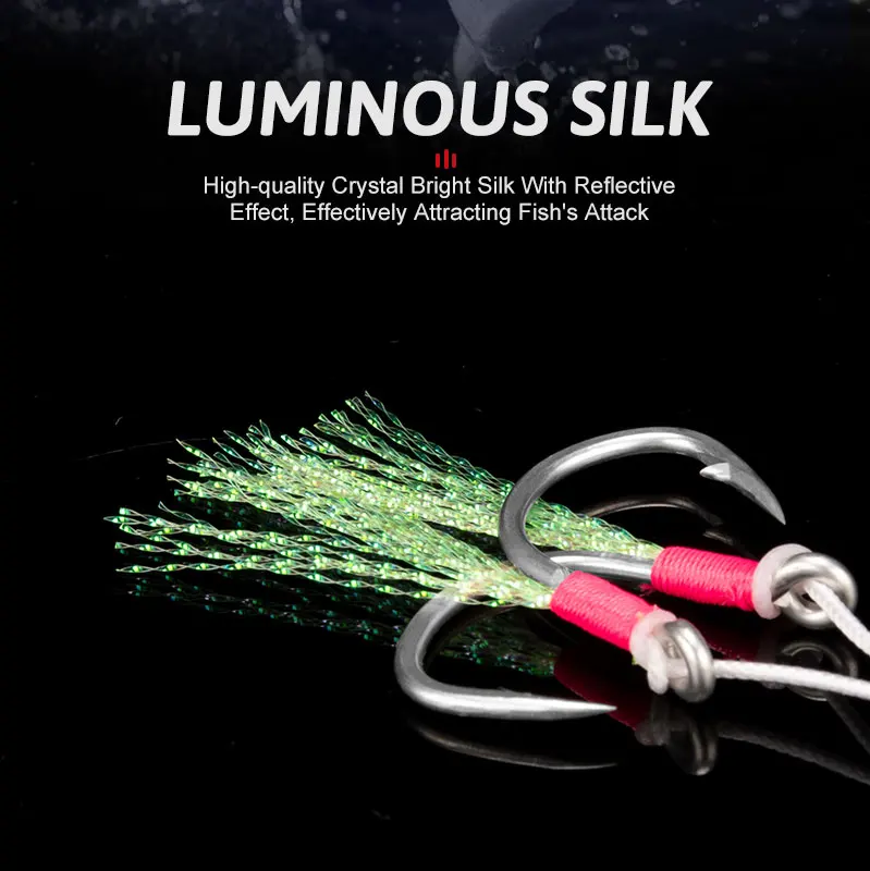 OBSESSION HK007 2 unids/bolsa fuerte juego grande Jigging lento anzuelo de pesca de agua salada SJ41 2/0-9/0 anzuelos de doble asistente de Jigging luminosos - imagen 4