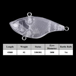 Chan'sHuang Lipless Crankbait sin pintar 40mm 4g señuelo pesca