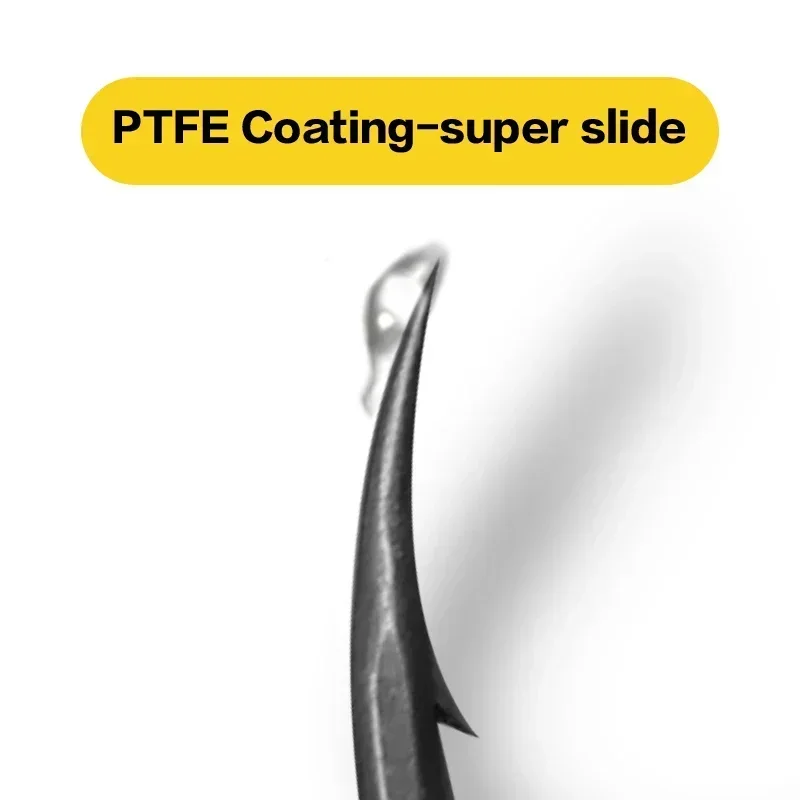 10 Uds. Gancho de punta de pico de vástago largo curvado para pesca de carpa, revestimiento de PTFE de acero rico en carbono con Micro púas, aparejos de pesca súper deslizantes - imagen 4