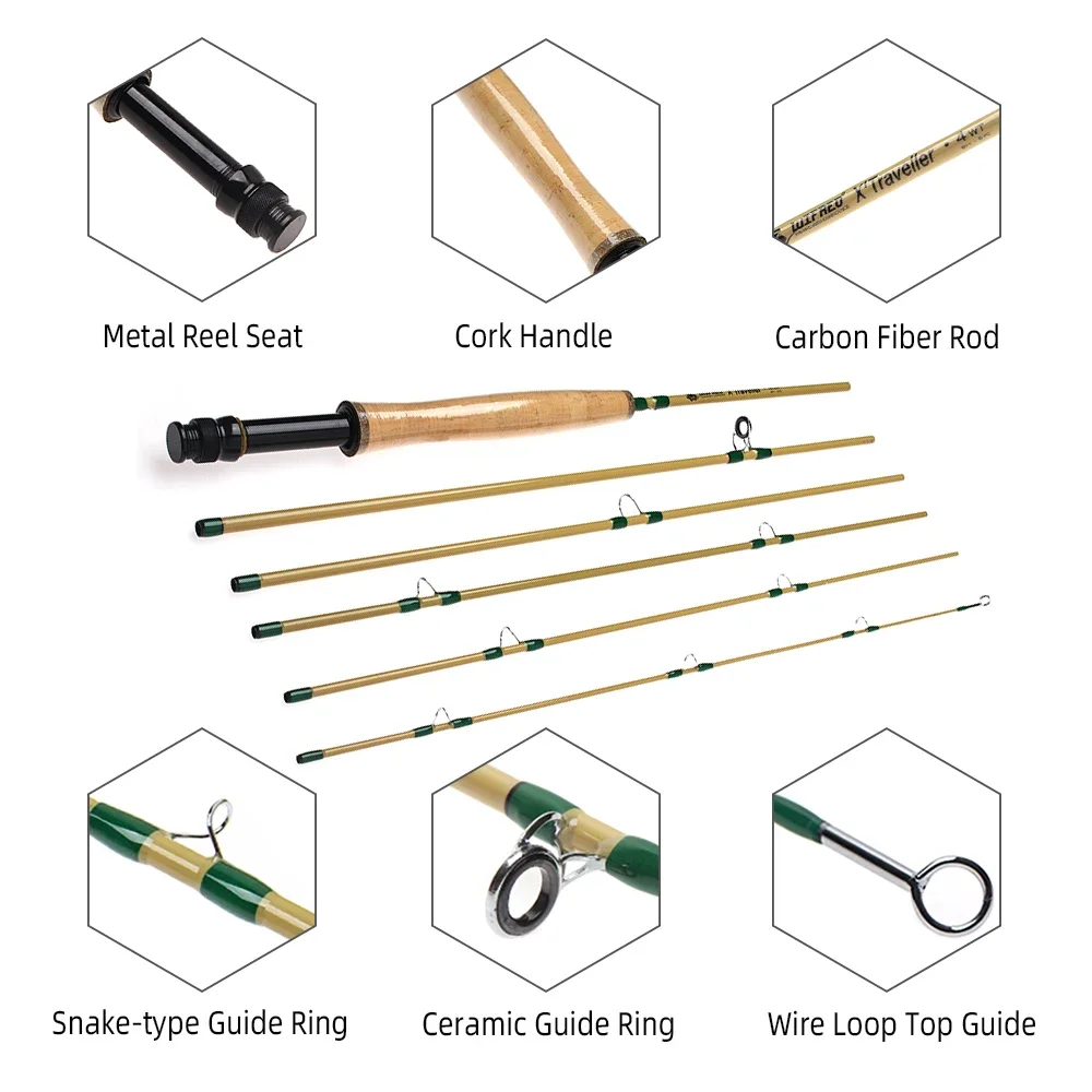 Wifreo-caña de pescar con mosca de fibra de carbono, aparejos de pesca de trucha, 4WT, 8 pies, 6 secciones, portátil, acción rápida, viaje, 1 unidad - imagen 3