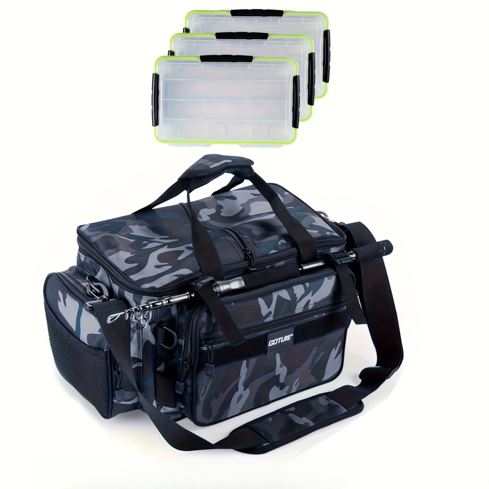 Goture-Bolsa de pesca grande impermeable con 3 cajas de aparejos de 3700, 30L, 65L, bolso de pesca al aire libre, tienda, bolso de hombro para equipo de pesca - imagen 2