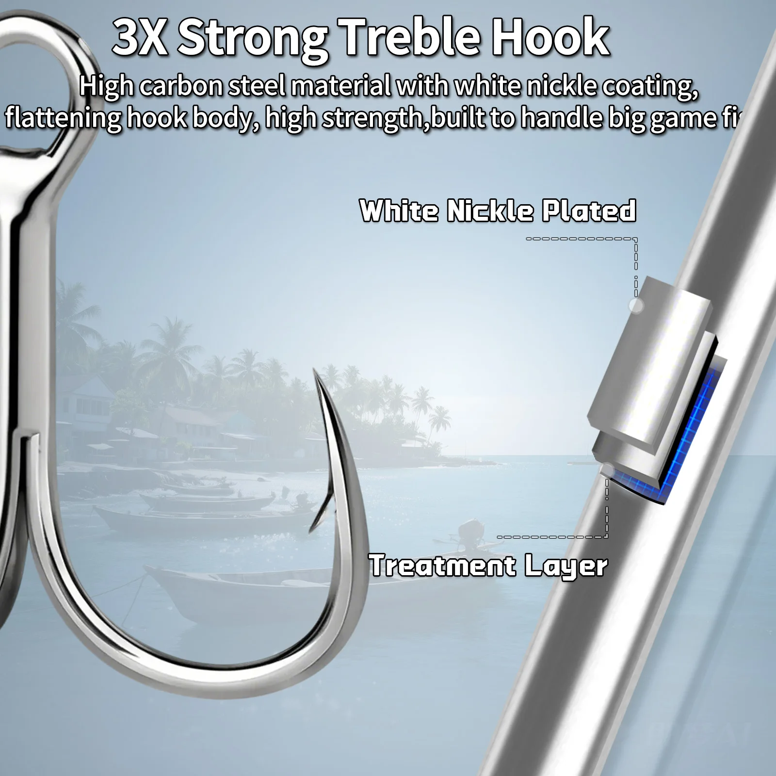 Anzuelos triples de pesca 3X fuertes 25 ~ 100 Uds anzuelo de pesca de agua salada Crankbait Spinners señuelos duros anzuelo de repuesto trucha atún salmón - imagen 5