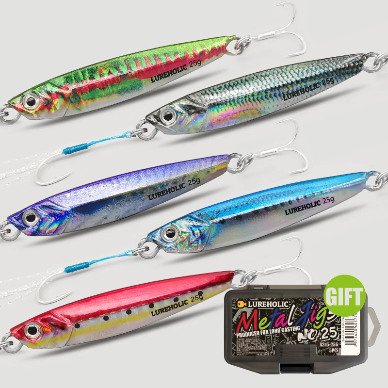 LUREHOLIC 7g 10g 15g 20g 25g plantilla de Metal impresa en 3D 5 uds Combo para señuelo pesca hoja de velocidad fundición larga con anzuelos BKK - imagen 5