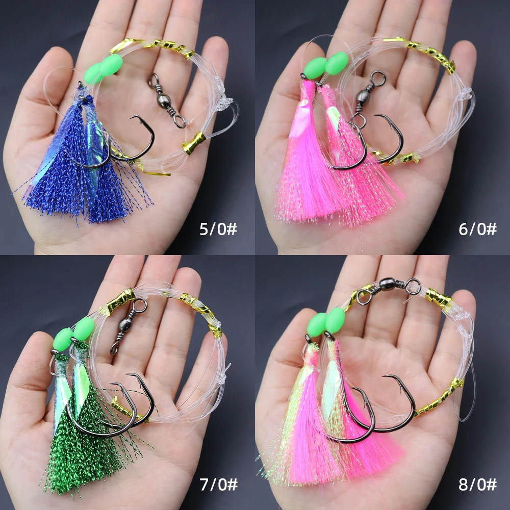 ZYZ 1 pieza de aparejos de pesca Sabiki con anzuelos de doble círculo, anzuelos de cuerda de pesca de agua salada de acero rico en carbono, aparejos de cebo de pesca de mar - imagen 4