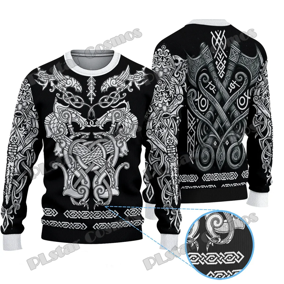 Otoño Invierno Unisex Casual Jersey de punto suéter Odin Raven Huginn y Muninn 3D impreso hombres feo suéter de Navidad MMY02 - imagen 5