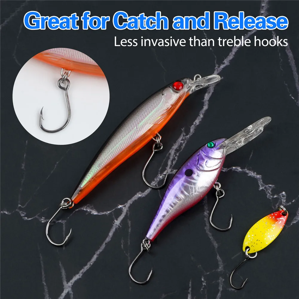 Anzuelos de pesca de un solo ojo grande en línea, 60 uds., para cebo giratorio, anzuelos de ojo grande para lubina, trucha, cuchillas, señuelo de pesca - imagen 5