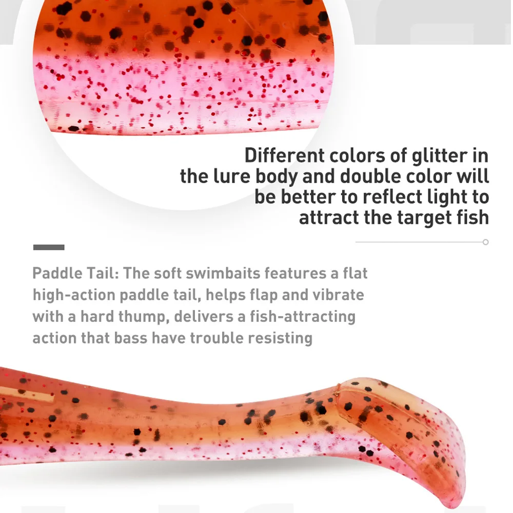 Señuelo de Pesca Jigging TPR, cebo blando de cola de paleta, Swimbait Wobblers, cebos artificiales, señuelo de Pesca de lubina, 70mm, 2,3g, lote de 6 unidades - imagen 4