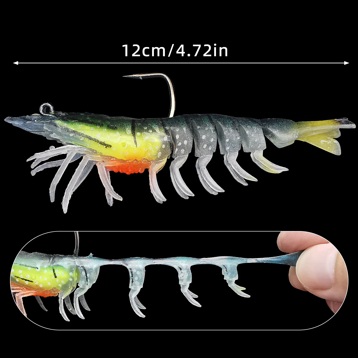 ANFS 1 ud./3 uds. Cebo suave luminoso señuelo de pesca de gambas con plantillas de pesca preinstaladas para lubina trucha Walleye agua dulce agua salada - imagen 4