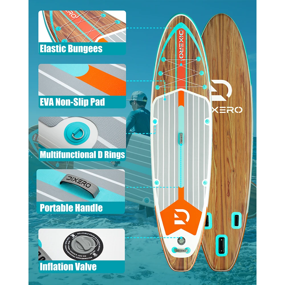 Tabla de Paddle impermeable DIXERO SUP, 11 ''x 33'' x 6'', estilo acuático inflable de pie para adultos con accesorios para Kayak, tabla de pesca - imagen 3