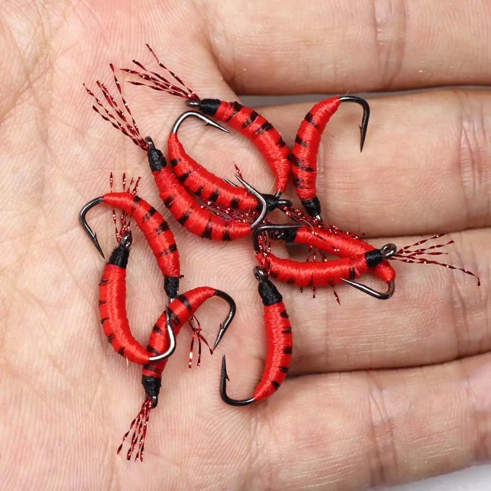 Wifreo-Señuelos de Pesca artificiales, 10 piezas, tamaño #6, parpadeante, rojo, amarillo, Pupa Larva, ninfa, Mosca, trucha, lubina - imagen 5