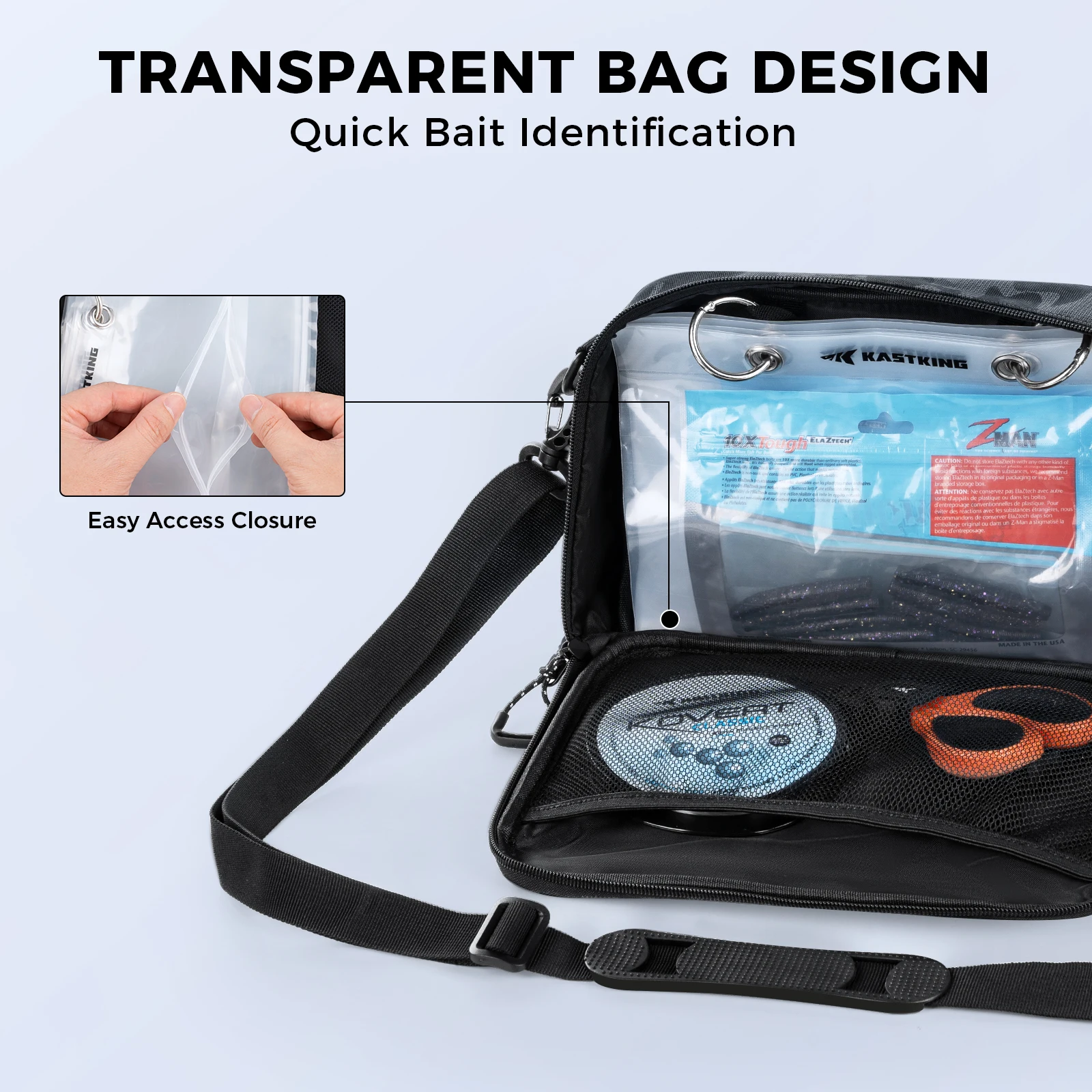 KastKing BaitSpace Bolsa de aparejos con carpeta de cebo desmontable – Mangas transparentes grandes, tela duradera resistente al agua 900D, plástico blando B - imagen 4