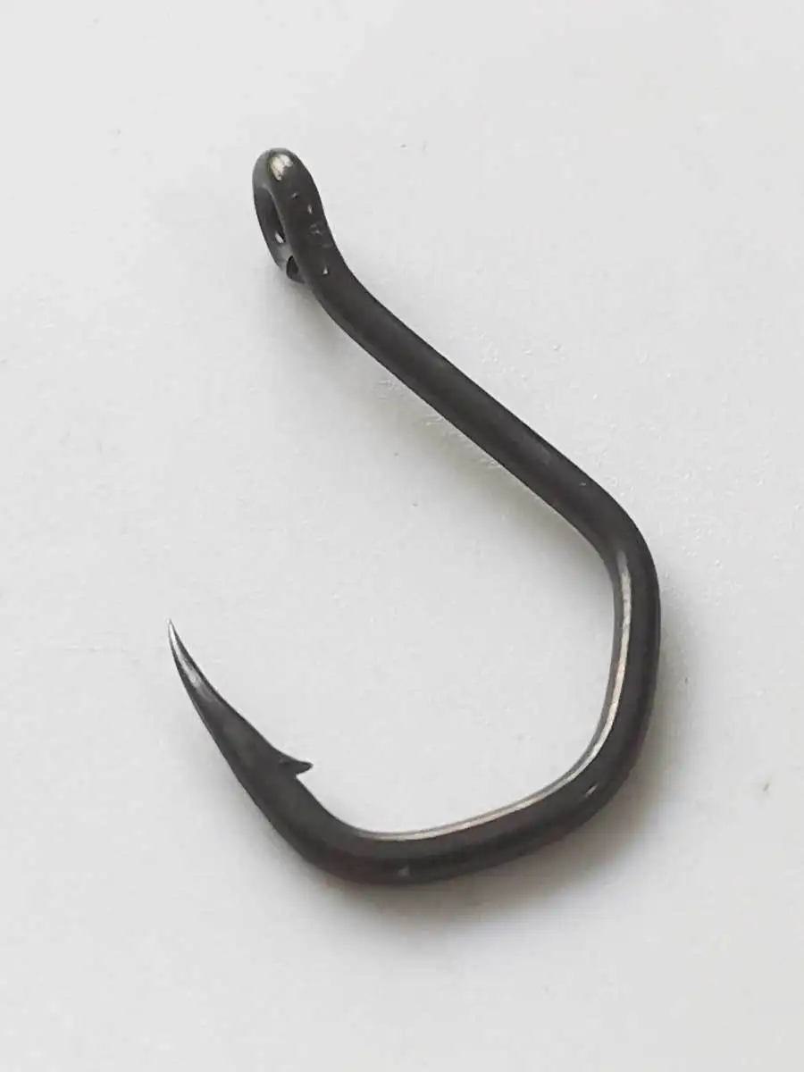 50 Uds. Anzuelo de pesca de carpa con revestimiento de PTFE, cabeza de anzuelo Yn, anzuelos de carpa, vástago curvo de acero rico en carbono, anzuelo de púas, anzuelos para aparejos de pelo Chod - imagen 3