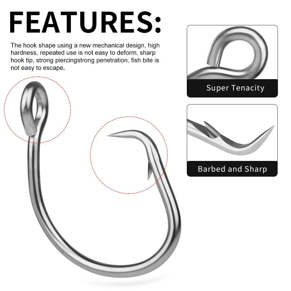 PROBEROS 5 uds anzuelos circulares de atún para pesca en agua salada, anzuelos de pesca de gran juego de acero inoxidable Extra fuertes para atún, pez espada, tiburón - imagen 4