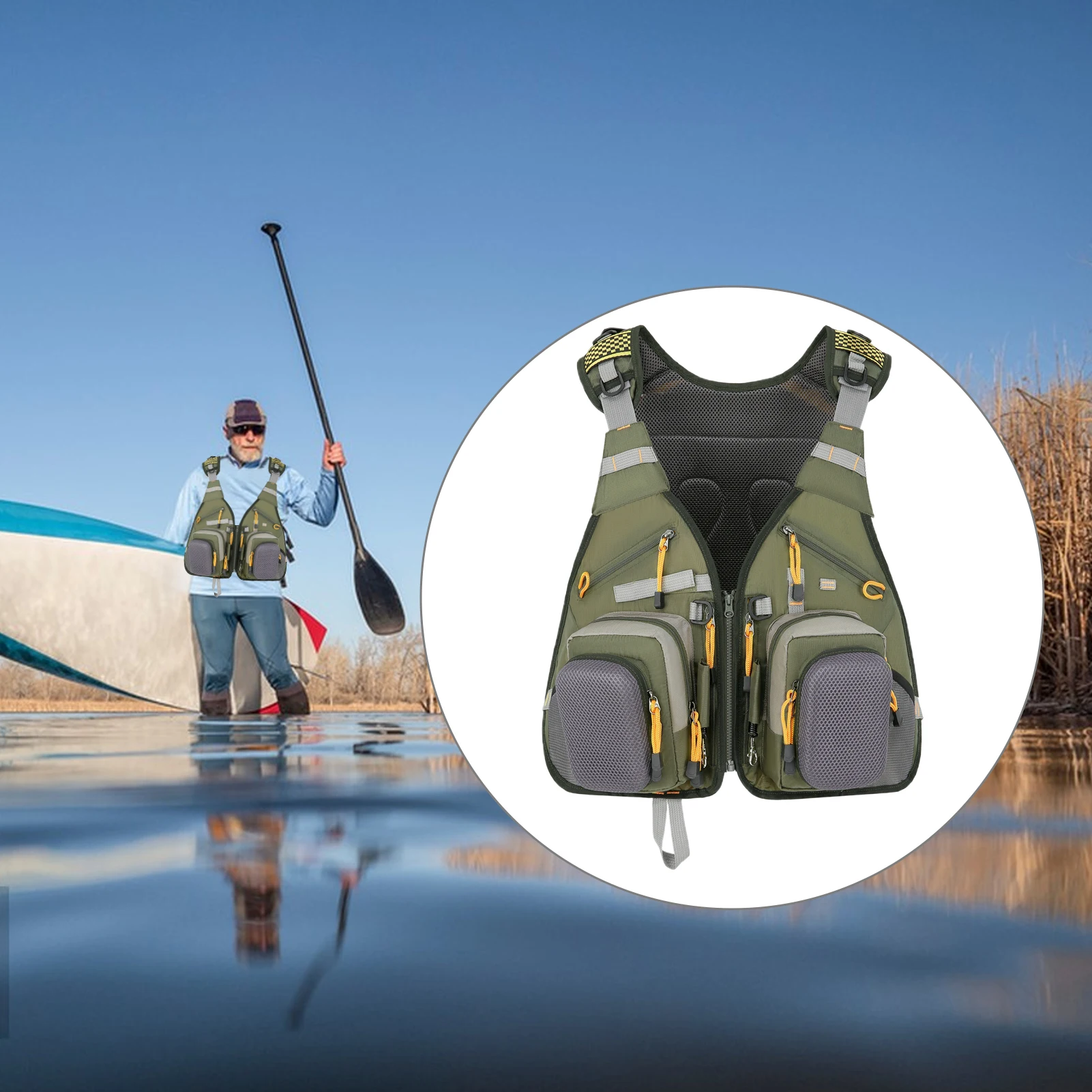 Chaleco de pesca con 16 bolsillos, chaleco organizador de aparejos de pesca ajustable para pesca en arroyo de lago y estanque - imagen 5