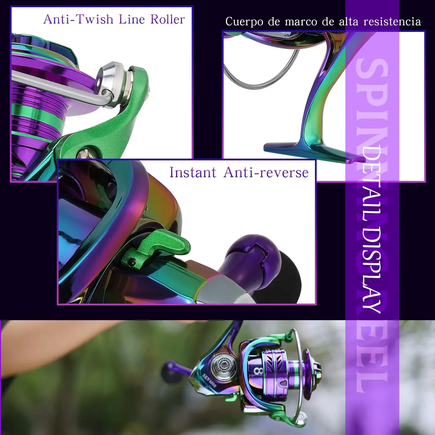 Carretes de pesca giratorios multicolores Sougayilang 1000 ~ 5000 serie 5,0/4,7:1 relación de engranaje carrete giratorio arrastre máximo 15 libras para Lucio - imagen 5