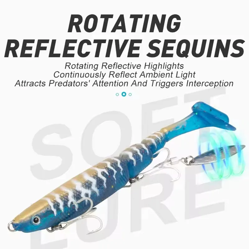 Señuelo de pesca multiinodal WL005, 35g, 130mm, Swimbait, anzuelo triple con cola en T de agua dulce, aparejos de plástico de silicona Barracuda - imagen 5