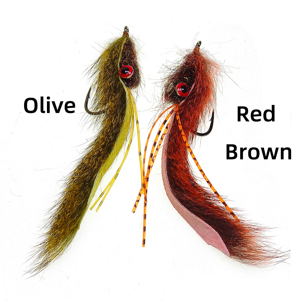 Wifreo 6PCS # 4 # 6 ojos de mancuernas de latón, tira de ardilla marrón oliva/rojo Zonker, serpentinas de pesca con mosca, trucha, lubina, Lucio, señuelo - imagen 5