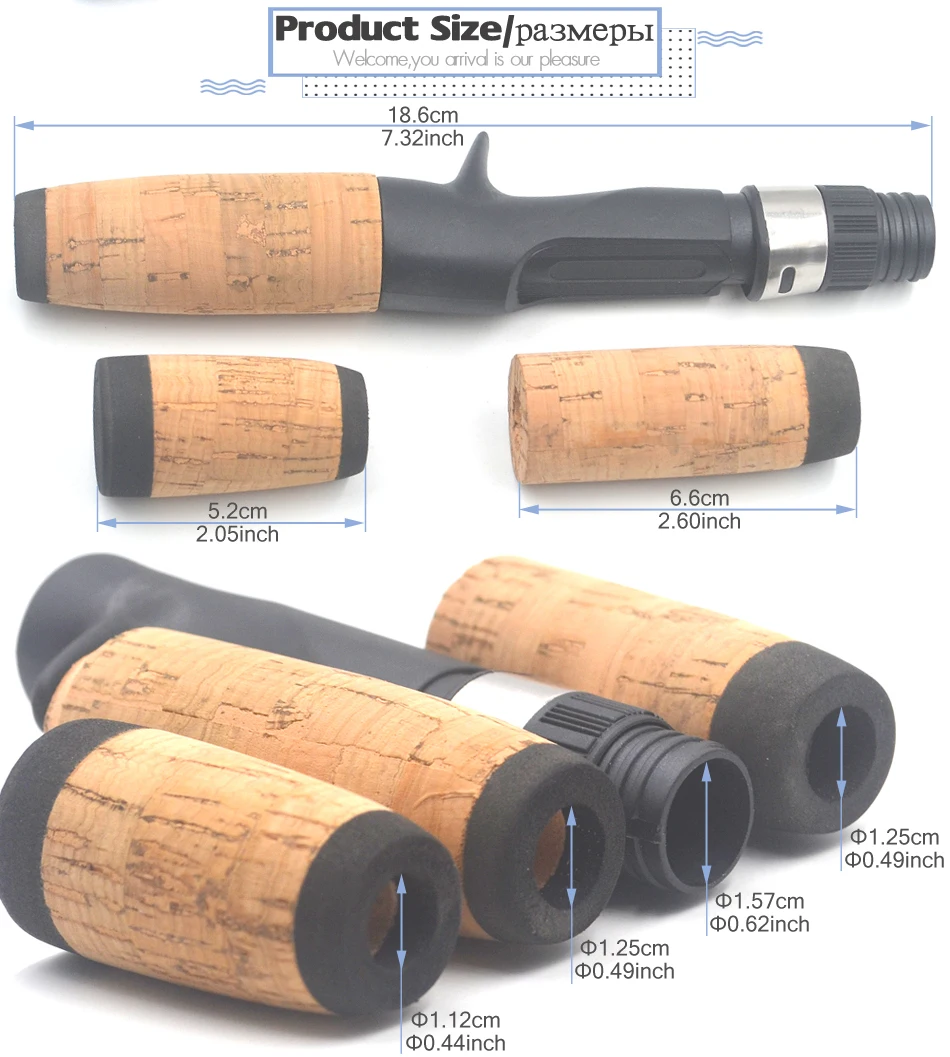 MNFT-Kit de mango de varilla de agarre dividido de corcho, aparejos de construcción y reparación de caña de pescar Baitcast con agarre trasero de asiento de carrete de plástico, 1 Juego - imagen 2