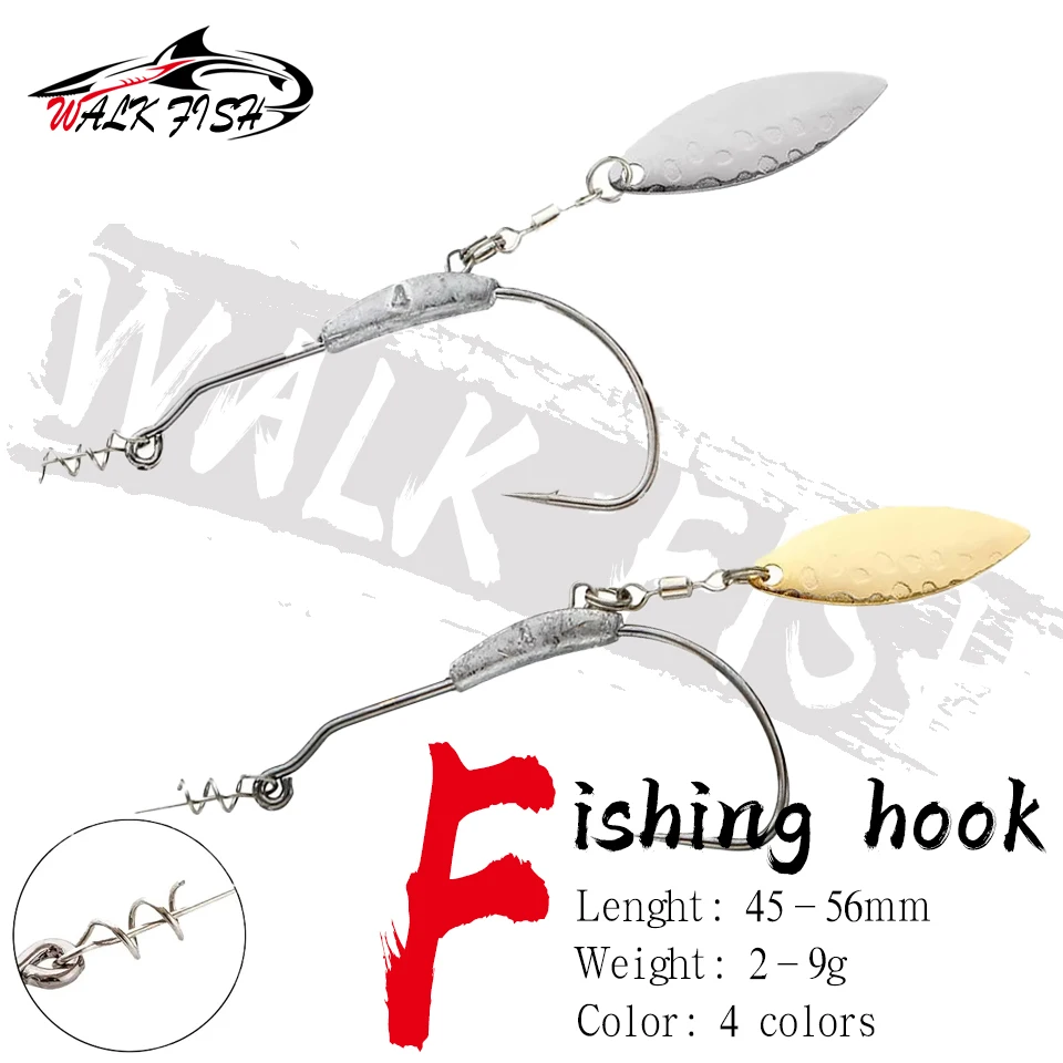 WALK FISH 1 Uds 2g 3g 4g 5g 7g 9g gancho de cuchara de Metal anzuelo de manivela con lentejuelas plomo negro vientre ancho primavera pesca en mar trucha barra blanca