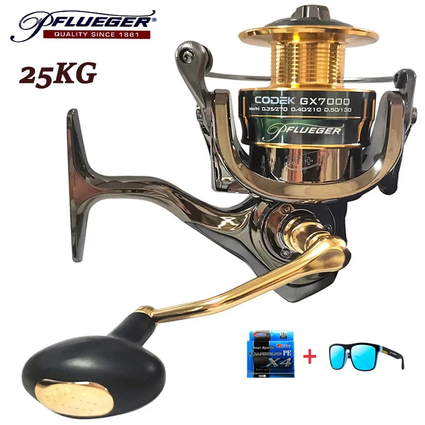 Pflueger carrete giratorio totalmente metálico 5 + 1 rodamientos de bolas carrete de pesca de agua salada de fibra de carbono ligero sistema de arrastre suave 4,7:1 engranaje