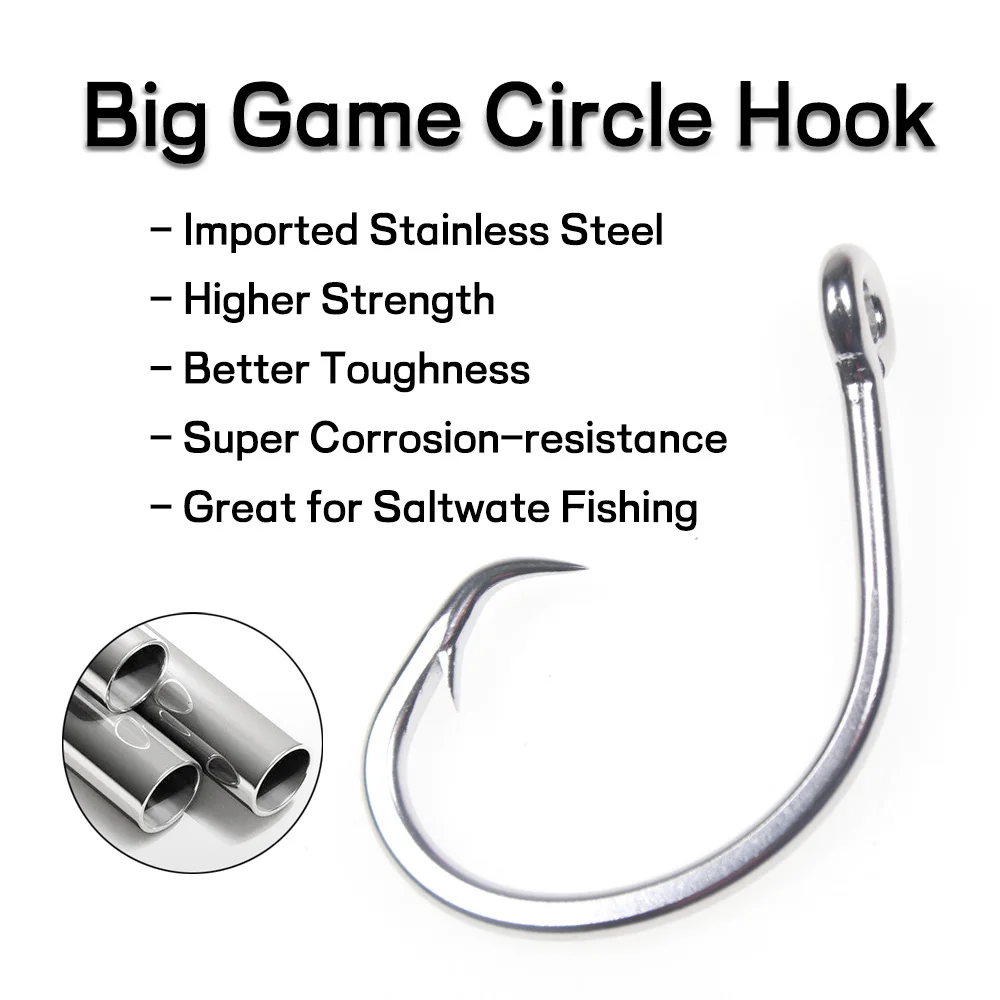 Lionriver-anzuelos circulares pesados para pesca en agua salada, anzuelos de acero inoxidable en línea/Offset, juego grande, atún, tiburón, Grouper, aparejo, 6/0 -18/0 - imagen 3