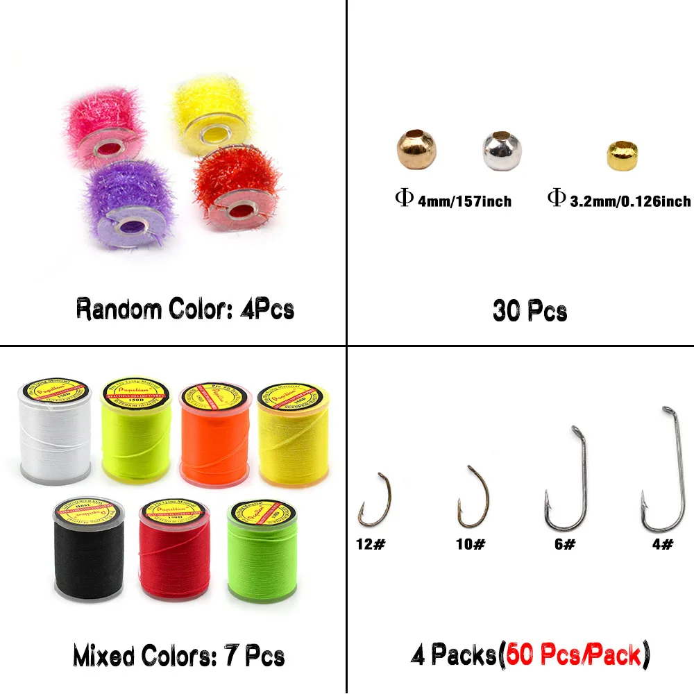 Kit de iniciación a granel de plumas y doblaje de Material para atado de moscas, juegos de hilos y ganchos para atar oropel de cristal para amantes de la pesca - imagen 3