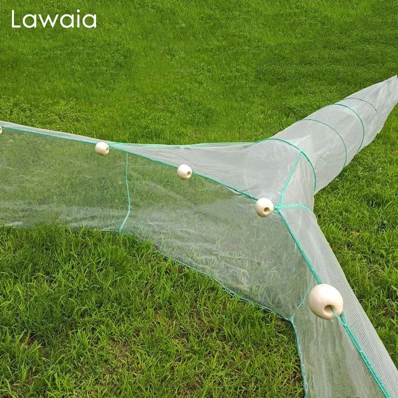 Lawaia red de pesca de nailon blanco, jaula de Camarón, cadena de hierro, plomo, flotadores de PVC, estanque de Río, trampa de cangrejo de pescado, 4M/6M/8M de ancho