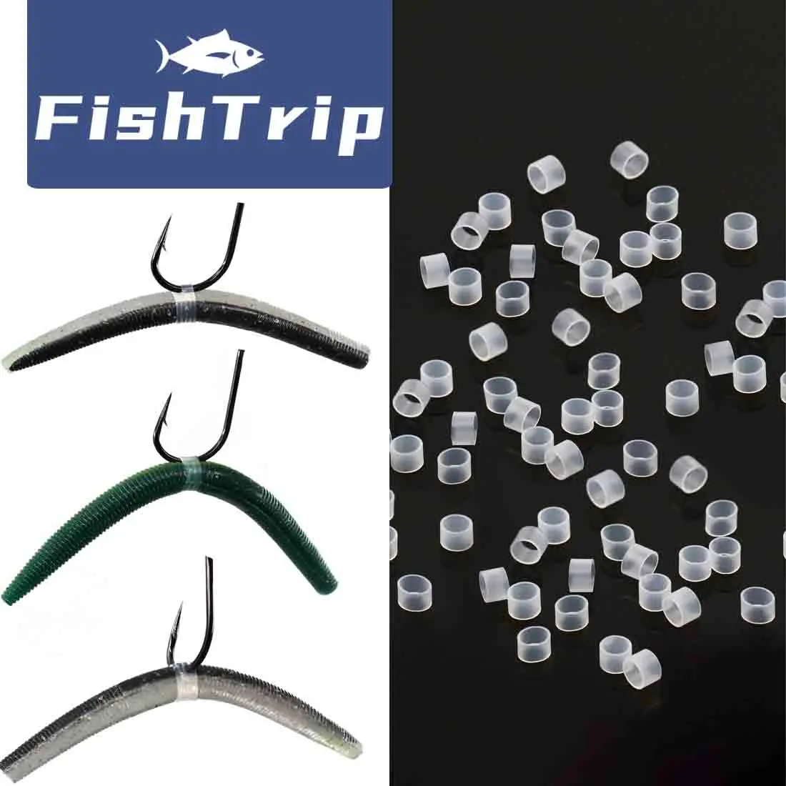FishTrip-anillos tóricos de gusano loco para aparejos locos Senkos, gusanos adhesivos de plástico suave, juntas tóricas protectoras de cebo de silicona para pesca de lubina