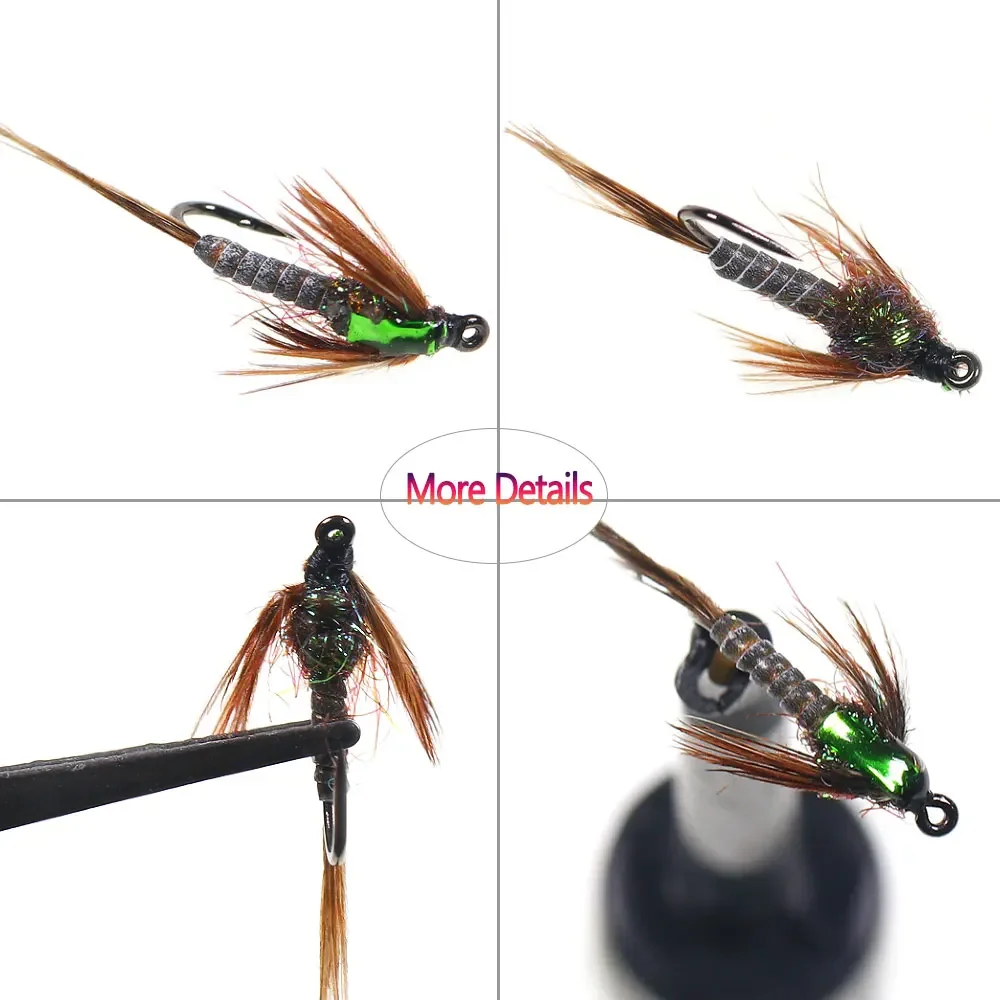 Bimoo 6 piezas # 14 # 16 Flash Back Pheasant Tail Ninfa Fly Brown Hackle Fly seco para trucha perca Grayling Señuelos de pesca cebos - imagen 4