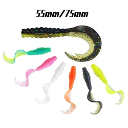 Señuelo de pesca de gusano suave, 10 Uds., 1,7g/55mm, 3,7g/75mm, Jig Wobblers, cebos artificiales de silicona, señuelo de carpa para lubina, aparejos de pesca