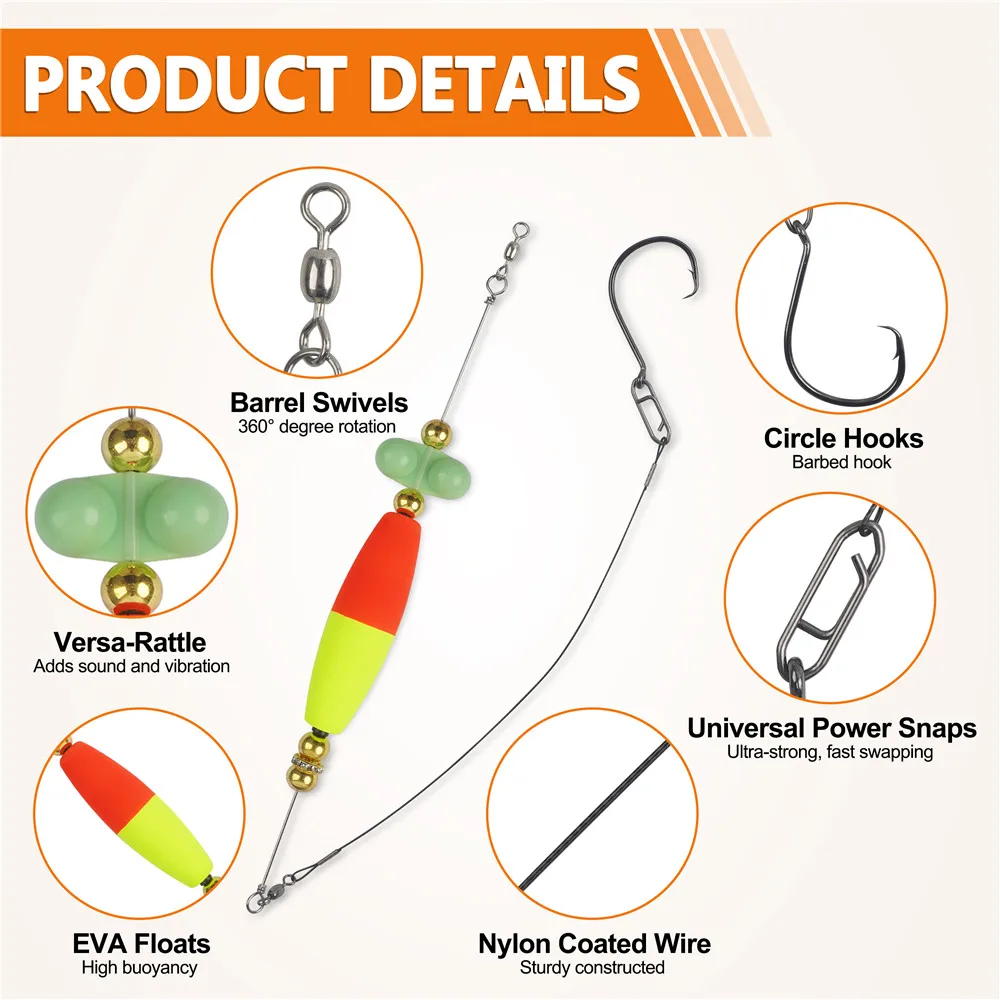 Anzuelos de pesca con sonajero flotante, aparejos de pesca con 8/0 ganchos circulares de compensación, equipo de aparejo de arena, 2 piezas - imagen 3