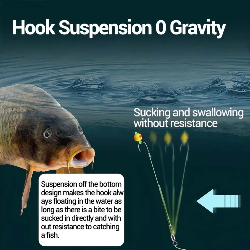 3 piezas Talla 9 # -13 #   Juego de anzuelos con parte inferior inversa, cebo de pesca flotante, juego de sedal de doble gancho, anzuelos de carpa Euro - imagen 2