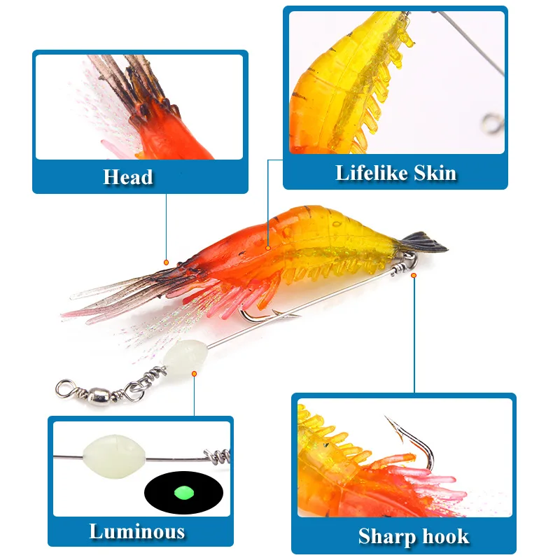 1 Uds. Cebo de camarón con cuentas luminosas, 8,5 cm-5g, señuelo suave que se hunde, larva de silicona, Swimbait, gambas sin malezas, gummifische leurre cebo de pesca - imagen 4