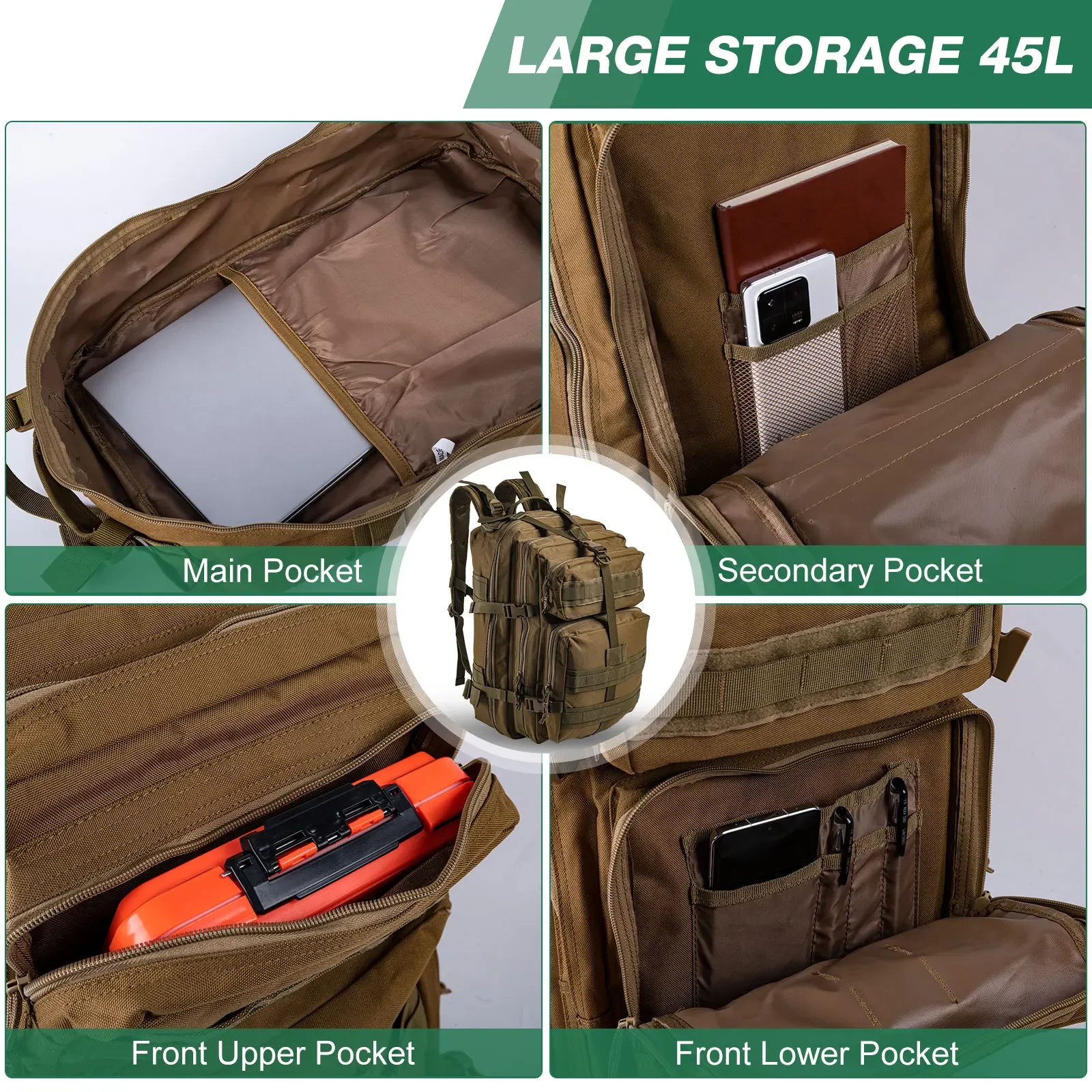 Goture-mochila de aparejos de pesca de 45L, almacenamiento de equipo de pescado, Camping, senderismo, ciclismo al aire libre, bolsa de pesca con mosca, bolsa multifuncional - imagen 5