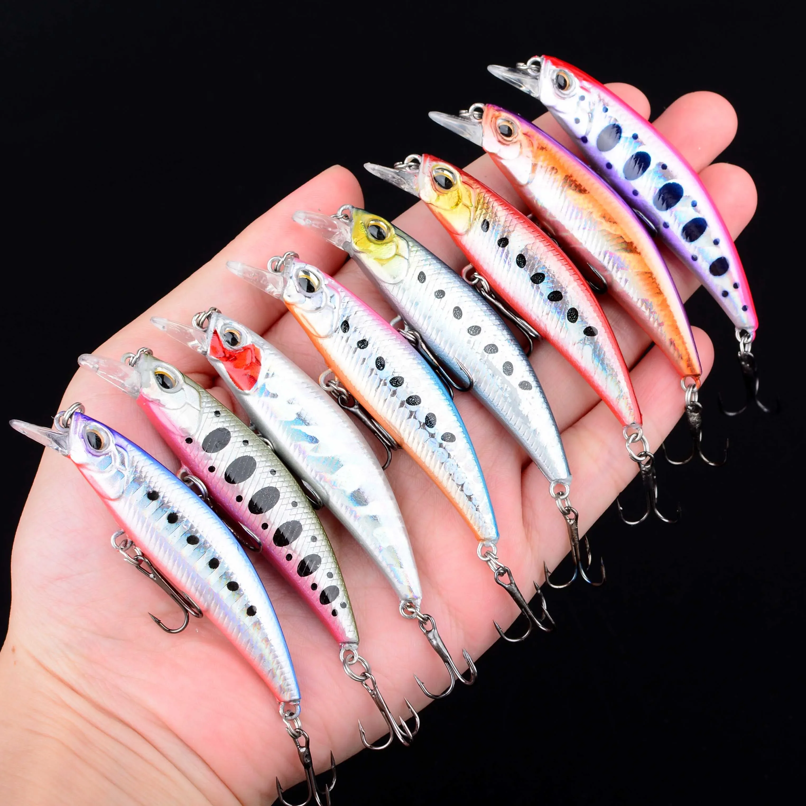 8 Uds Minnow señuelo de Pesca trucha de agua dulce cebo duro Artificial Pesca Isca Wobblers para Lucio Swimbait suministros de Pesca