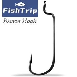 FishTrip-gancho de gusano de plástico suave, gancho de lubina de vástago largo, accesorios para hacer aparejo de Texas o Carolina, 2X