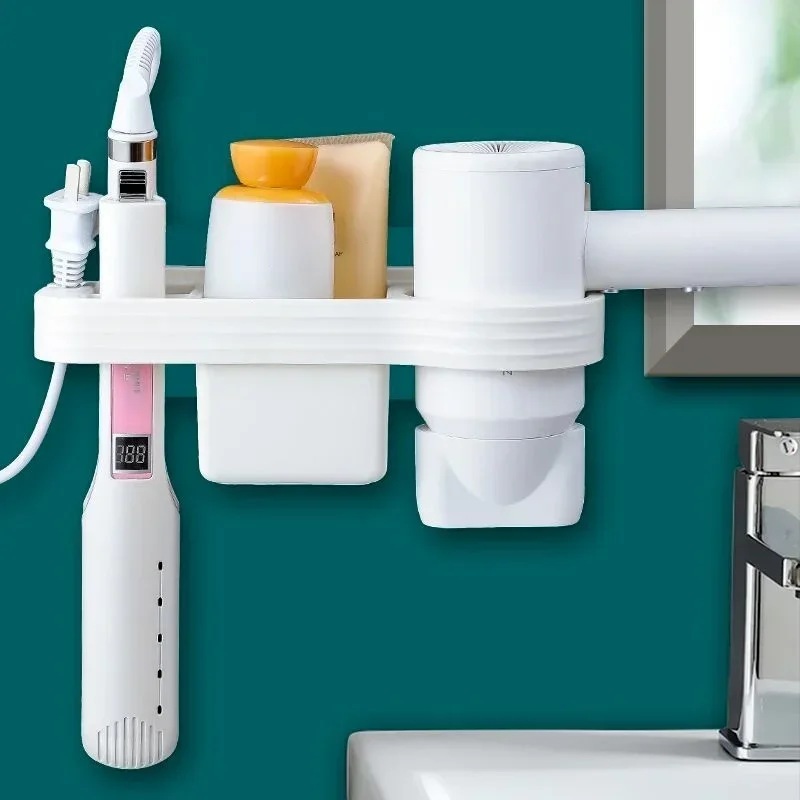 Organizador de baño para el hogar, estante de almacenamiento, soporte para accesorios de baño, estante de baño, soporte para secador de pelo, montado en la pared, sin perforación - imagen 4