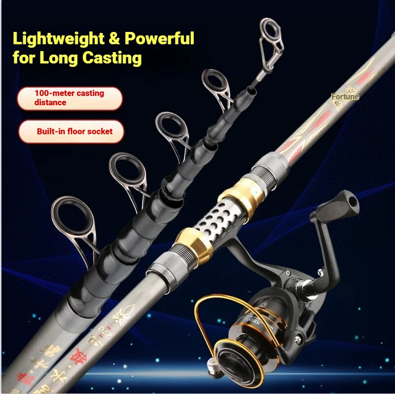Caña de fundición de Surf de carbono ultradura con asiento de carrete totalmente metálico móvil para pesca en agua salada de larga distancia, caña de roca telescópica - imagen 4