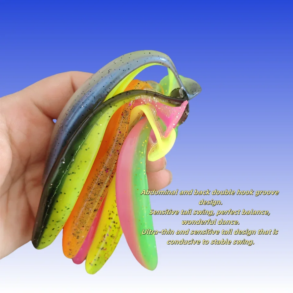 MUKUN 5 unids/lote señuelos blandos doble colores cebo de silicona 12cm Jigging Wobblers Artificial Swimbait aparejos de pesca de mar - imagen 3