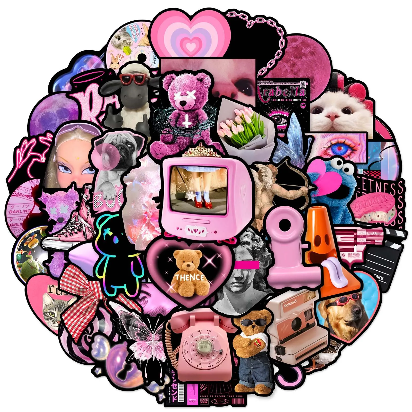 50 Uds. De pegatinas de grafiti de dibujos animados de estilo rosa y negro, pegatinas impermeables para teléfono, guitarra, portátil, maleta, taza, juguete - imagen 3